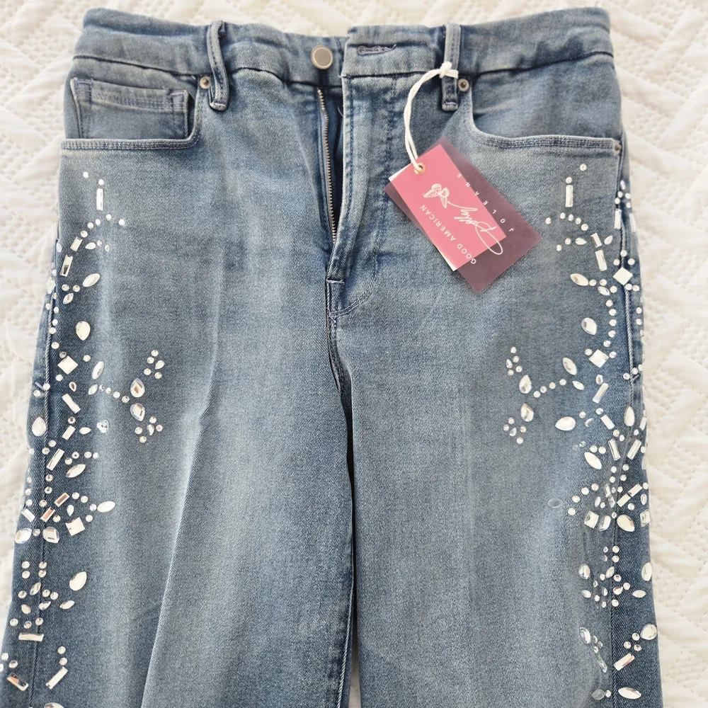 Good American Blue Embellished Flare Jeans - Picture 4 of 8